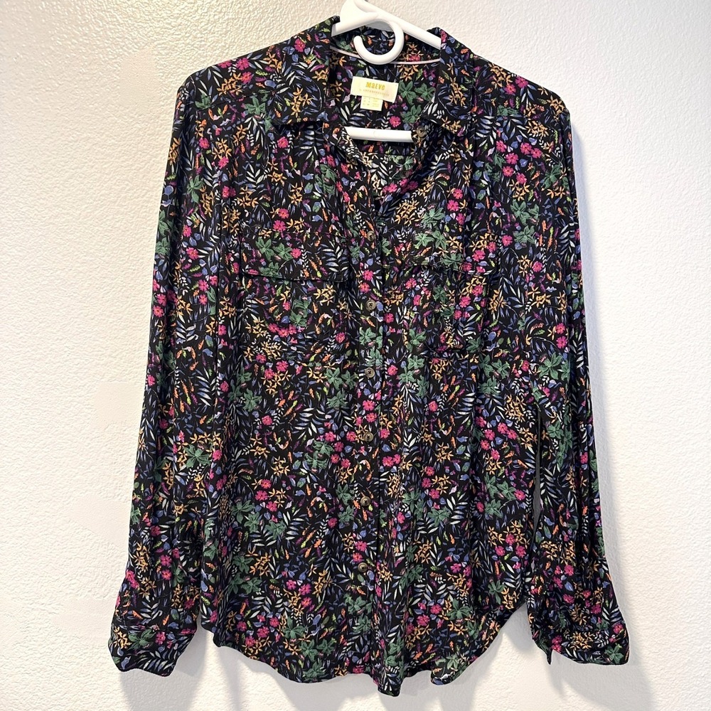 Maeve by Anthropologie Size -4 Womens Amboseli Shirt Black Floral Blouse‎